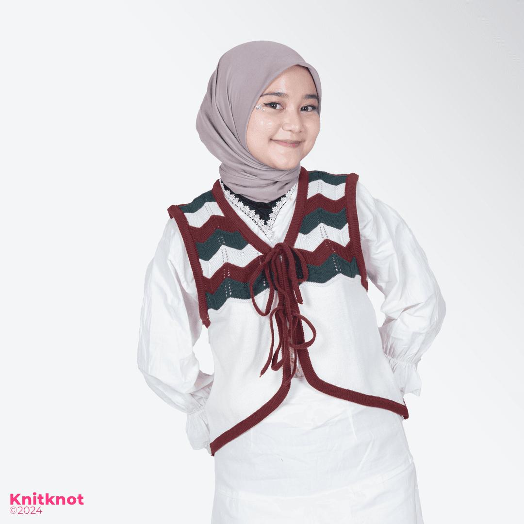 Waves Knitted Vest - Forest Maroon